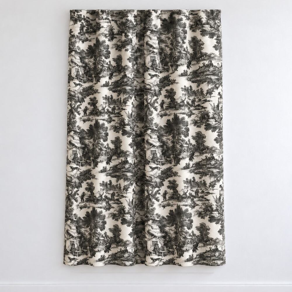 Black White Toile De Jouy Fabric Single Curtain Panel 33x48 Lined Pleater Tape